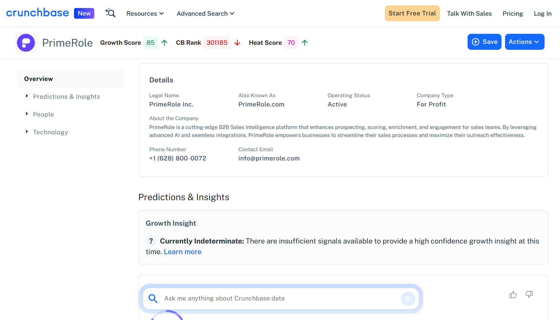 Crunchbase helps to find a phone numbers business owners