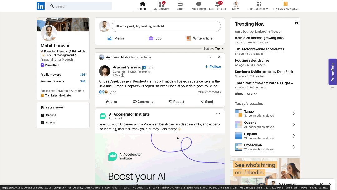 PrimeRole LinkedIn chrome extension